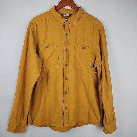 Stio Miter Shirt Mens Large Ochre Gold Lightweight Flannel Long Sleeve Button - Picture 3 of 13